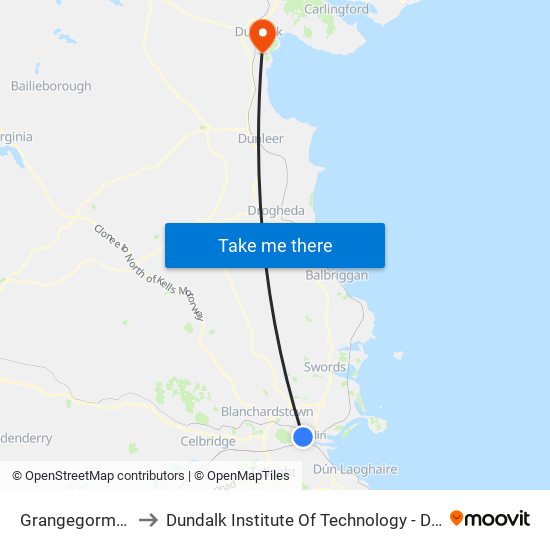 Grangegorman to Dundalk Institute Of Technology - Dkit map