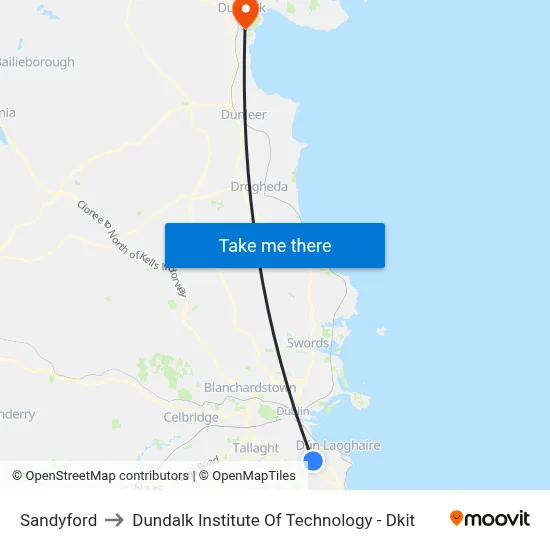 Sandyford to Dundalk Institute Of Technology - Dkit map