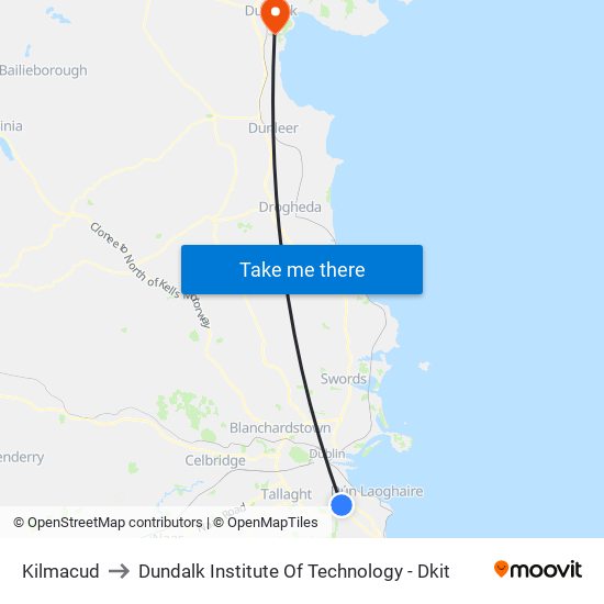 Kilmacud to Dundalk Institute Of Technology - Dkit map