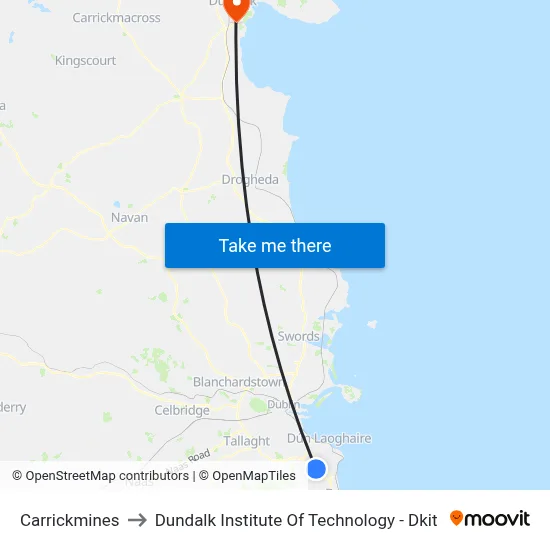 Carrickmines to Dundalk Institute Of Technology - Dkit map