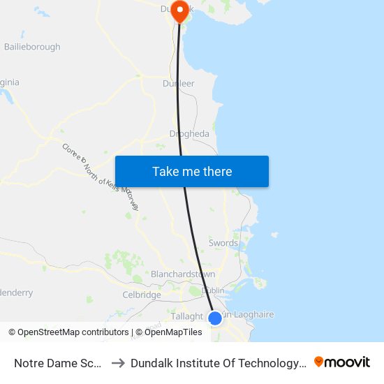 Notre Dame School to Dundalk Institute Of Technology - Dkit map