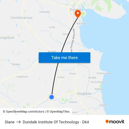 Slane to Dundalk Institute Of Technology - Dkit map
