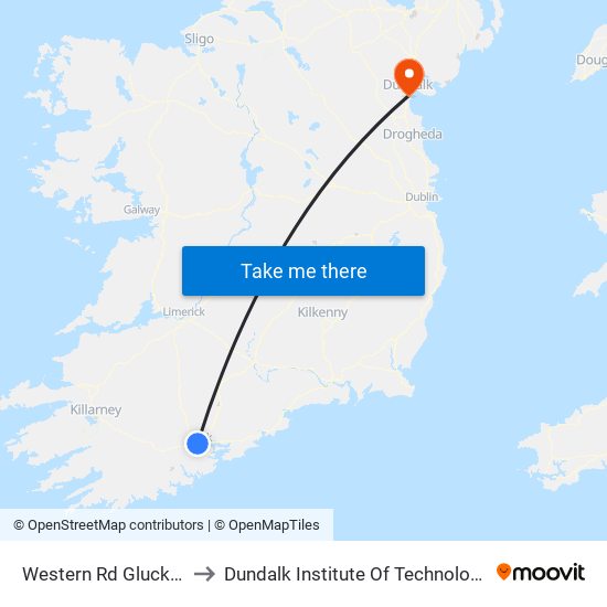 Western Rd Glucksman to Dundalk Institute Of Technology - Dkit map