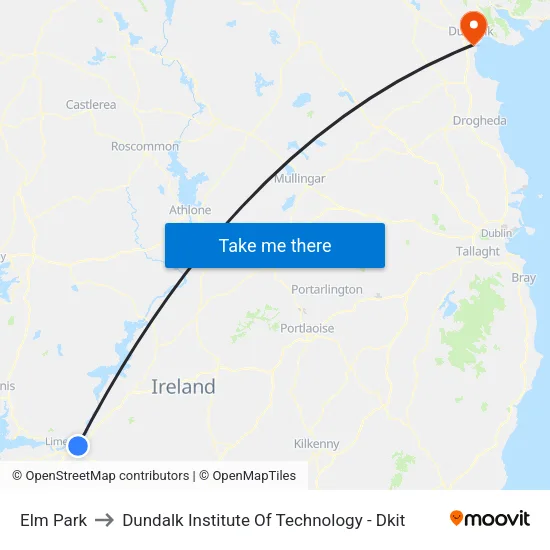 Elm Park to Dundalk Institute Of Technology - Dkit map