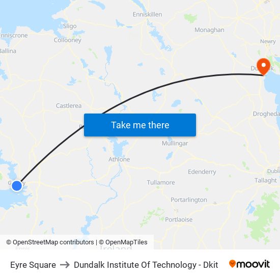 Eyre Square to Dundalk Institute Of Technology - Dkit map