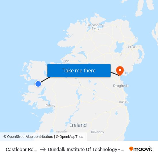 Castlebar Road to Dundalk Institute Of Technology - Dkit map