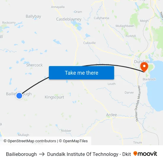 Bailieborough to Dundalk Institute Of Technology - Dkit map