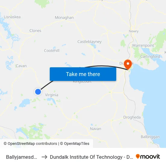 Ballyjamesduff to Dundalk Institute Of Technology - Dkit map