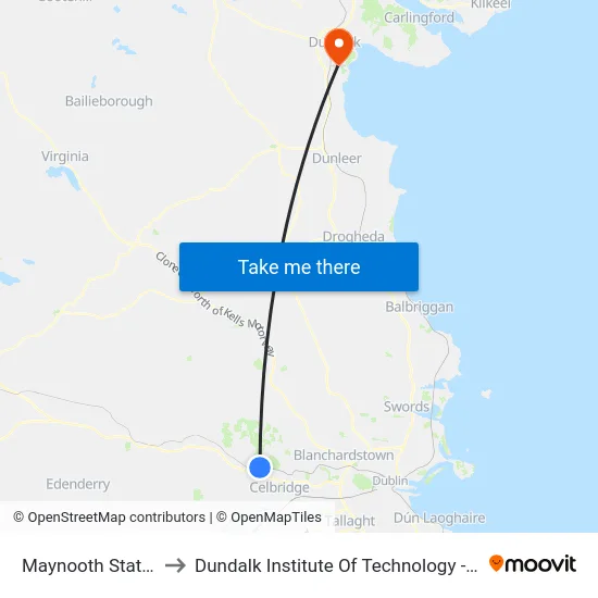 Maynooth Station to Dundalk Institute Of Technology - Dkit map