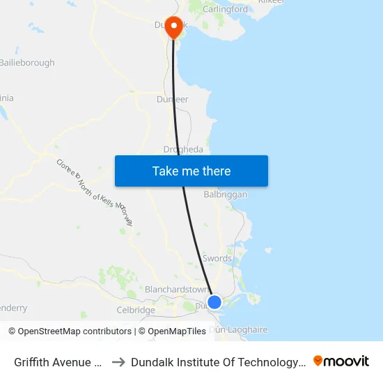 Griffith Avenue East to Dundalk Institute Of Technology - Dkit map
