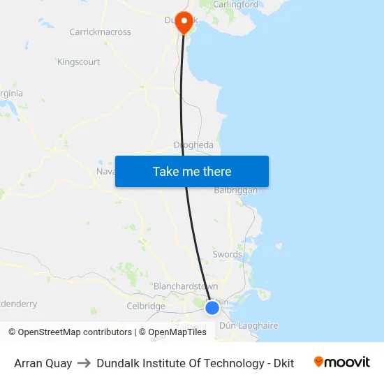 Arran Quay to Dundalk Institute Of Technology - Dkit map