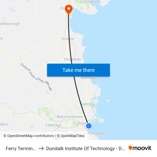 Ferry Terminal to Dundalk Institute Of Technology - Dkit map