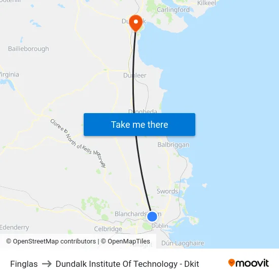 Finglas to Dundalk Institute Of Technology - Dkit map