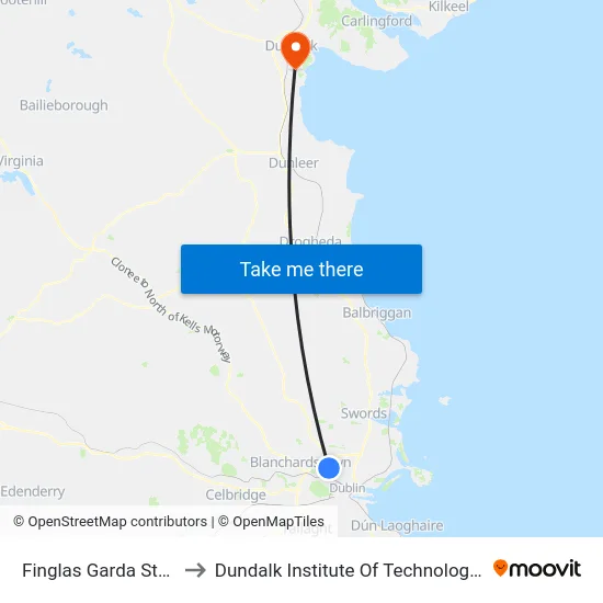 Finglas Garda Station to Dundalk Institute Of Technology - Dkit map