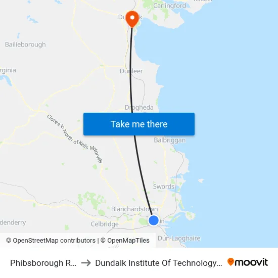 Phibsborough Road to Dundalk Institute Of Technology - Dkit map