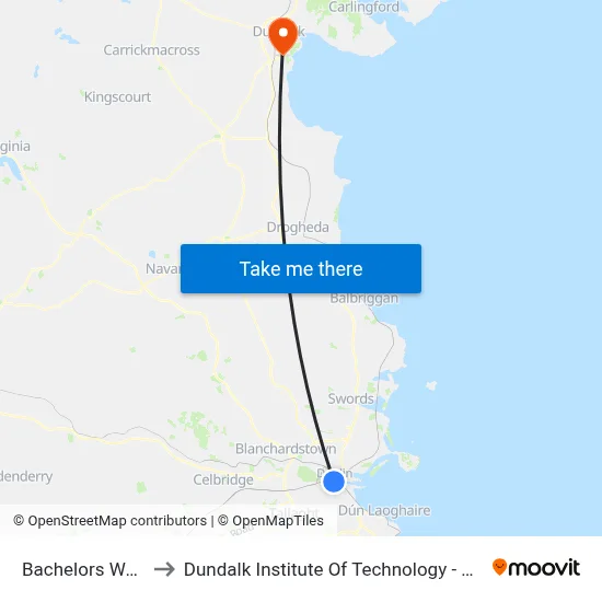 Bachelors Walk to Dundalk Institute Of Technology - Dkit map