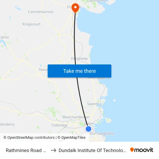 Rathmines Road Lower to Dundalk Institute Of Technology - Dkit map
