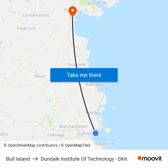Bull Island to Dundalk Institute Of Technology - Dkit map
