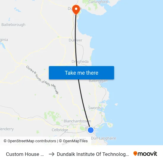 Custom House Quay to Dundalk Institute Of Technology - Dkit map