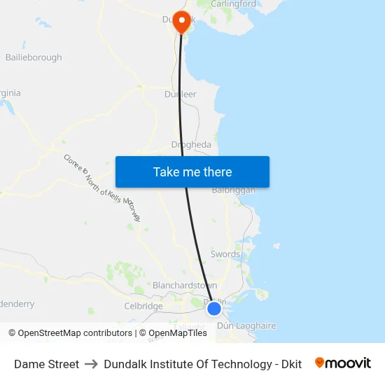 Dame Street to Dundalk Institute Of Technology - Dkit map