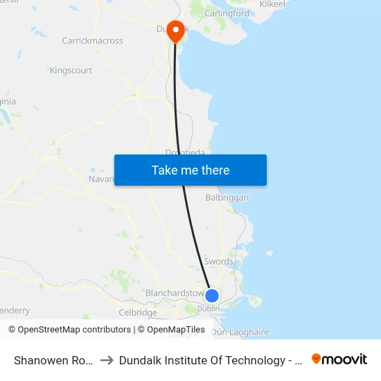 Shanowen Road to Dundalk Institute Of Technology - Dkit map