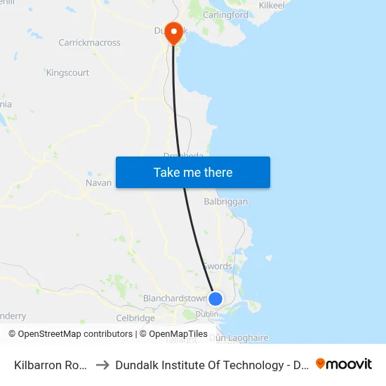 Kilbarron Road to Dundalk Institute Of Technology - Dkit map