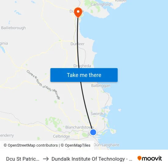 Dcu St Patrick's to Dundalk Institute Of Technology - Dkit map