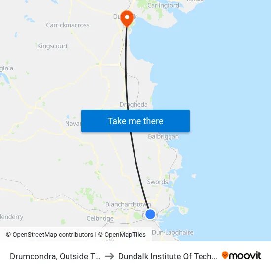 Drumcondra, Outside Train Station to Dundalk Institute Of Technology - Dkit map