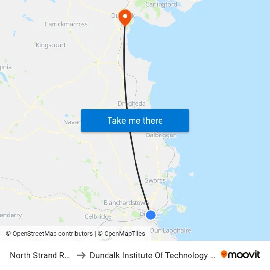 North Strand Road to Dundalk Institute Of Technology - Dkit map