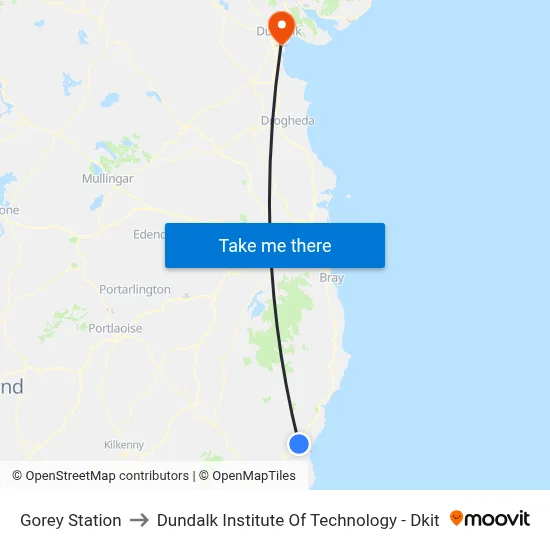Gorey Station to Dundalk Institute Of Technology - Dkit map