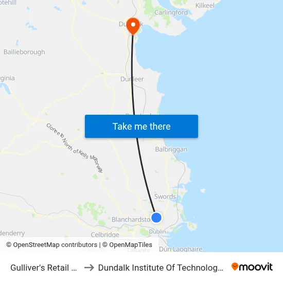 Gulliver's Retail Park to Dundalk Institute Of Technology - Dkit map