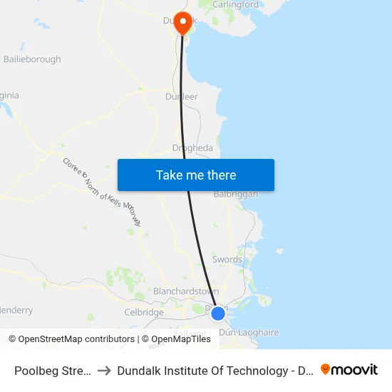 Poolbeg Street to Dundalk Institute Of Technology - Dkit map