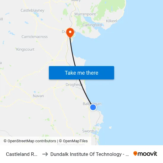 Castleland Rdbt to Dundalk Institute Of Technology - Dkit map