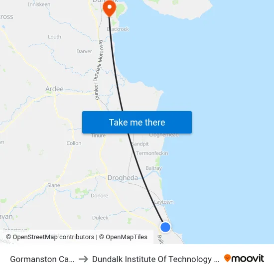 Gormanston Camp to Dundalk Institute Of Technology - Dkit map