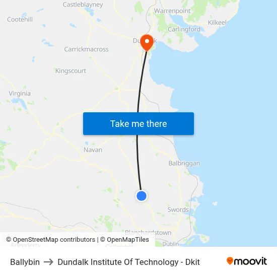 Ballybin to Dundalk Institute Of Technology - Dkit map