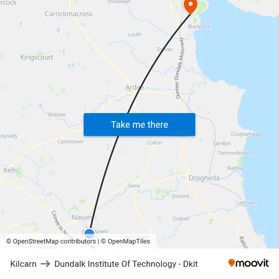 Kilcarn to Dundalk Institute Of Technology - Dkit map