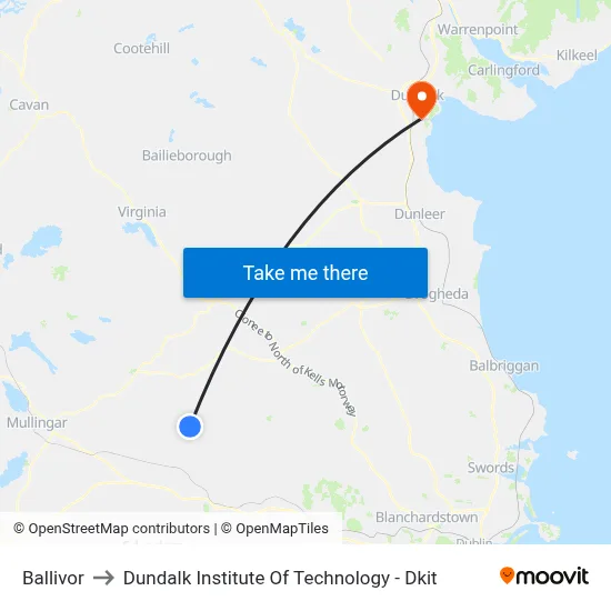 Ballivor to Dundalk Institute Of Technology - Dkit map