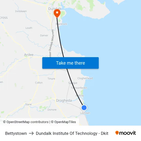 Bettystown to Dundalk Institute Of Technology - Dkit map