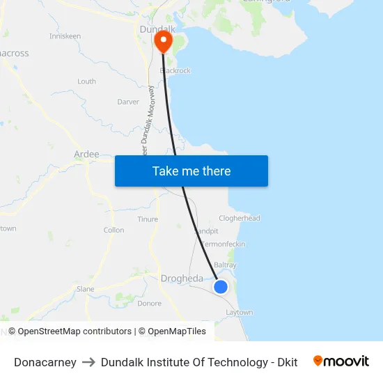 Donacarney to Dundalk Institute Of Technology - Dkit map