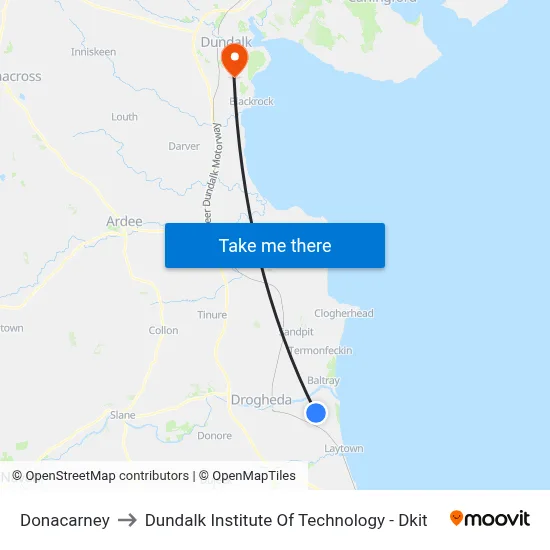 Donacarney to Dundalk Institute Of Technology - Dkit map