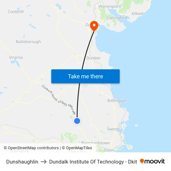 Dunshaughlin to Dundalk Institute Of Technology - Dkit map