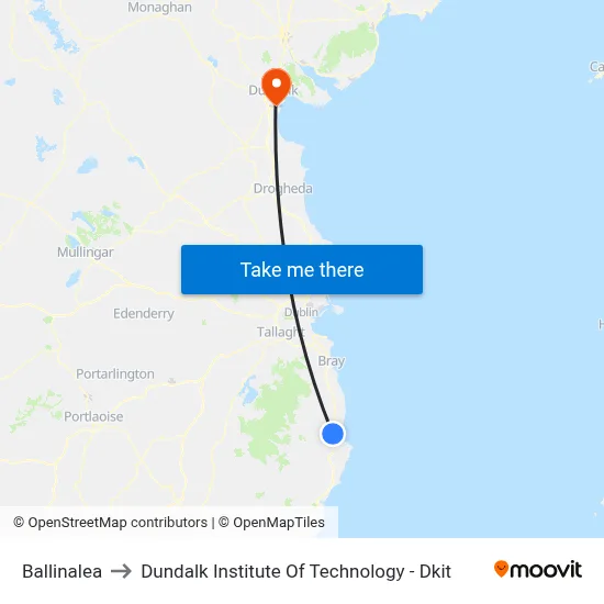 Ballinalea to Dundalk Institute Of Technology - Dkit map