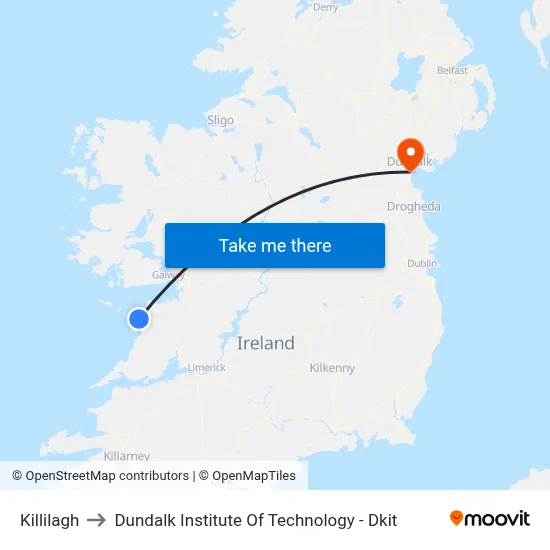 Killilagh to Dundalk Institute Of Technology - Dkit map
