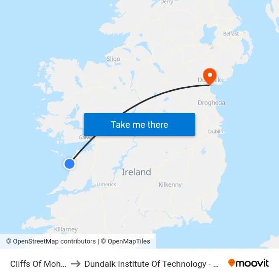 Cliffs Of Moher to Dundalk Institute Of Technology - Dkit map