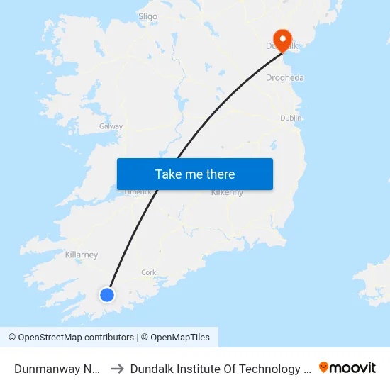 Dunmanway North to Dundalk Institute Of Technology - Dkit map