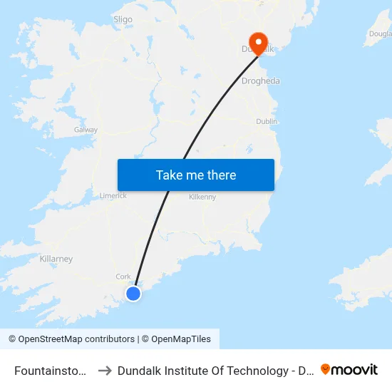 Fountainstown to Dundalk Institute Of Technology - Dkit map