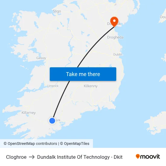Cloghroe to Dundalk Institute Of Technology - Dkit map