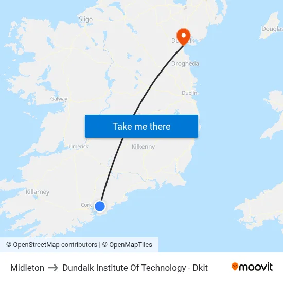 Midleton to Dundalk Institute Of Technology - Dkit map
