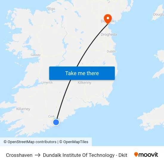 Crosshaven to Dundalk Institute Of Technology - Dkit map