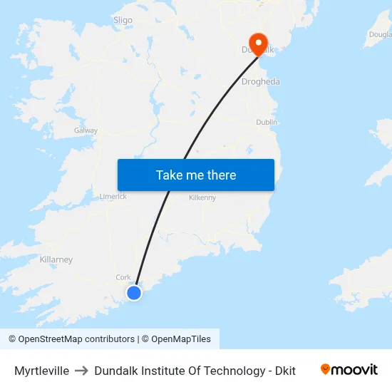 Myrtleville to Dundalk Institute Of Technology - Dkit map